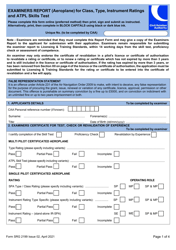 Form SRG2199 Examiners Report (Aeroplane) for Class, Type, Instrument Ratings and Atpl Skills Test - United Kingdom
