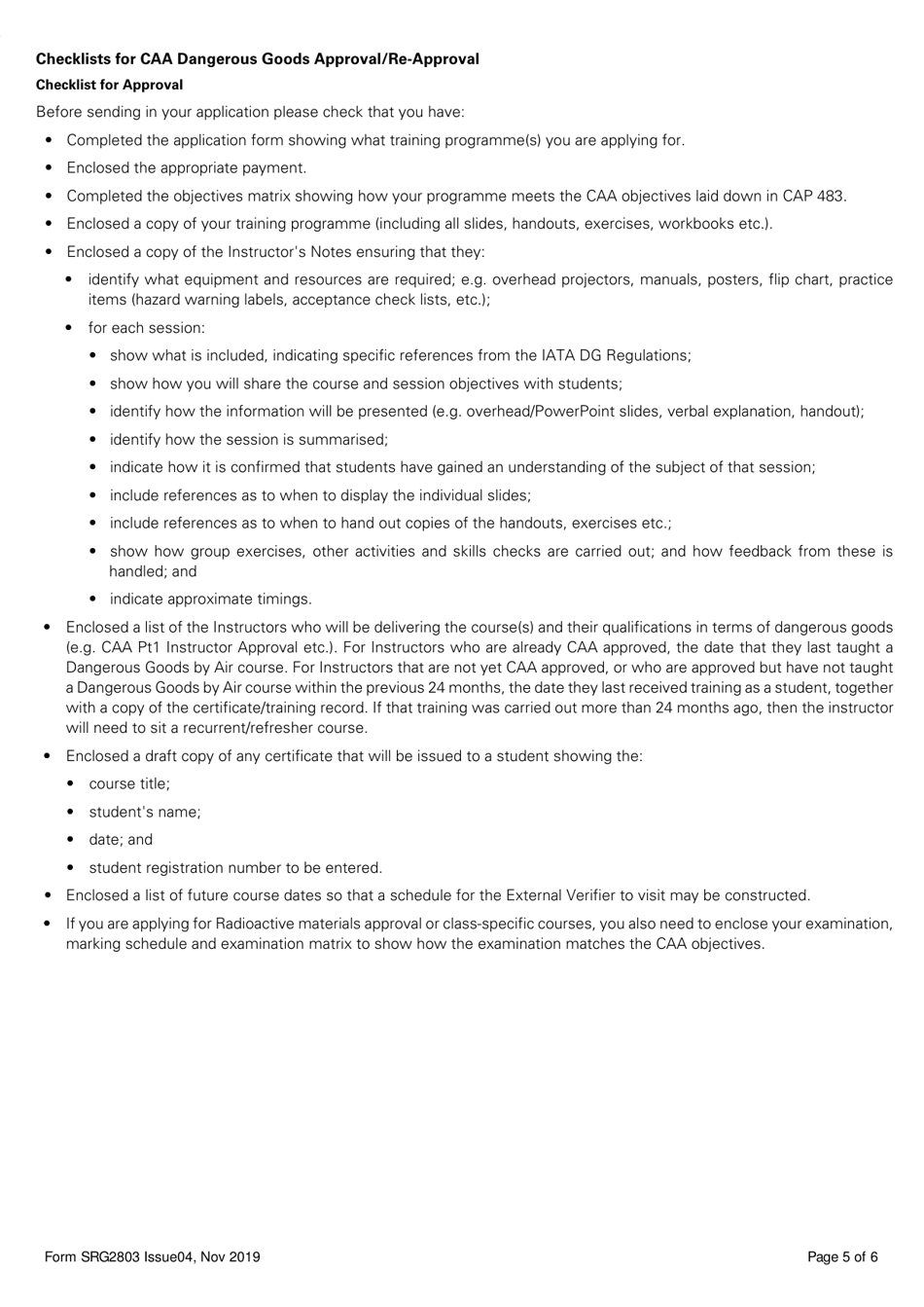 Form SRG2803 Dangerous Goods Training Approval Scheme Application for Approval of a Training Programme - United Kingdom, Page 5