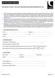 Form SRG2816 Application to Overfly the UK With Dangerous Goods and/or Munitions of War - United Kingdom