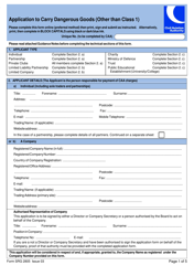 Form SRG2805 Application to Carry Dangerous Goods (Other Than Class 1) - United Kingdom
