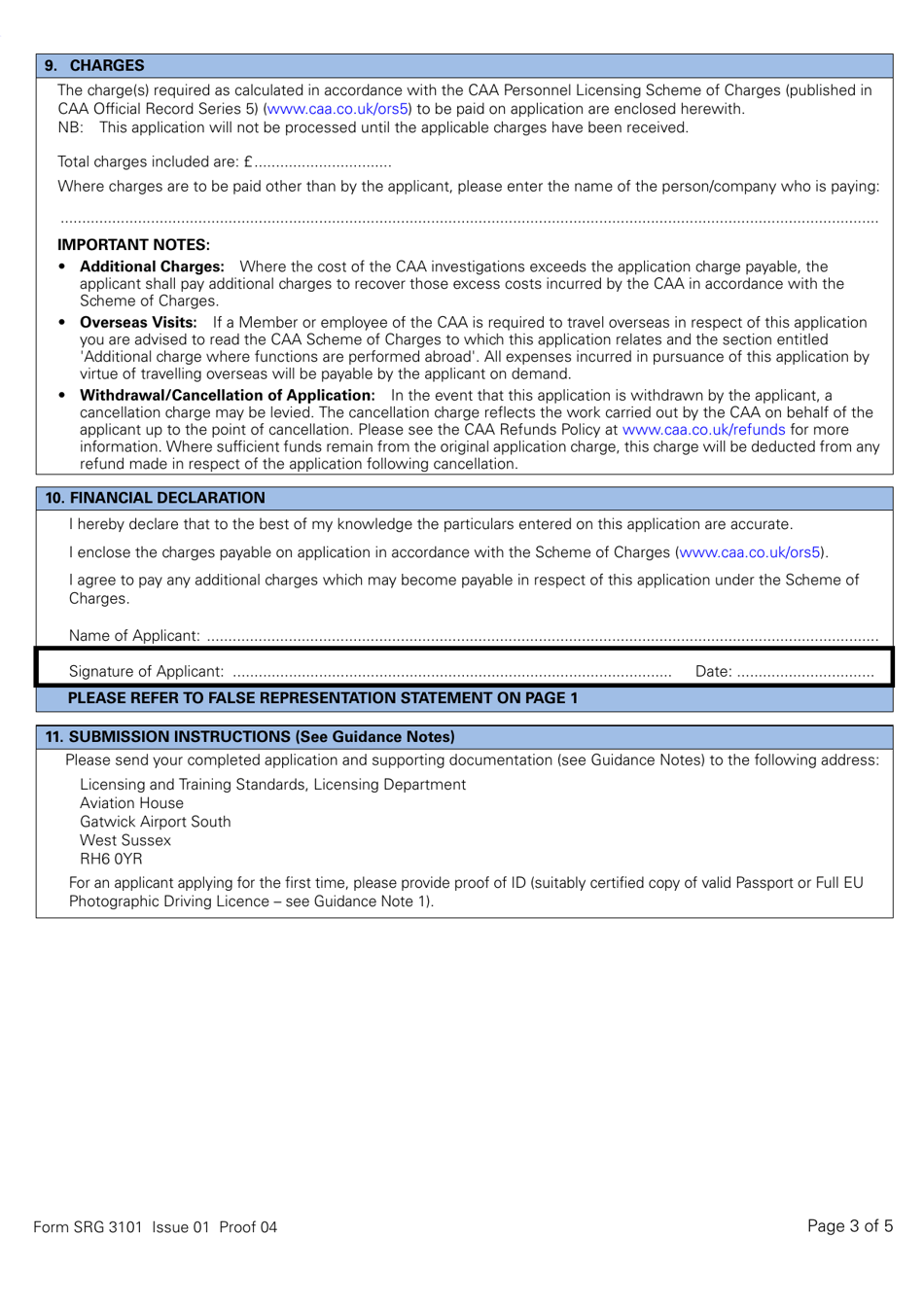 Form SRG3101 Application for an Observed Flight Test - United Kingdom, Page 3