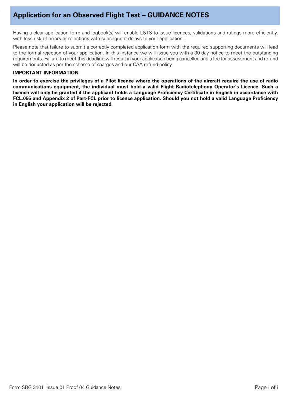 Form SRG3101 Application for an Observed Flight Test - United Kingdom, Page 6