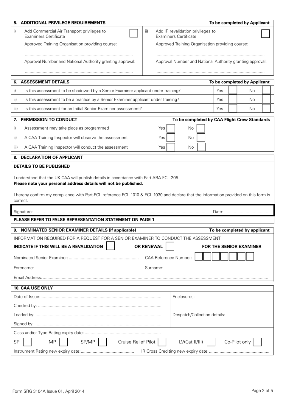 Form SRG3104A Application for Assessment of Competence (Aoc) for the Revalidation, Renewal or Variation of Either an Sfe / Tre and Cres (For 3rd Country Licence Holders Only) Certificate - United Kingdom, Page 2