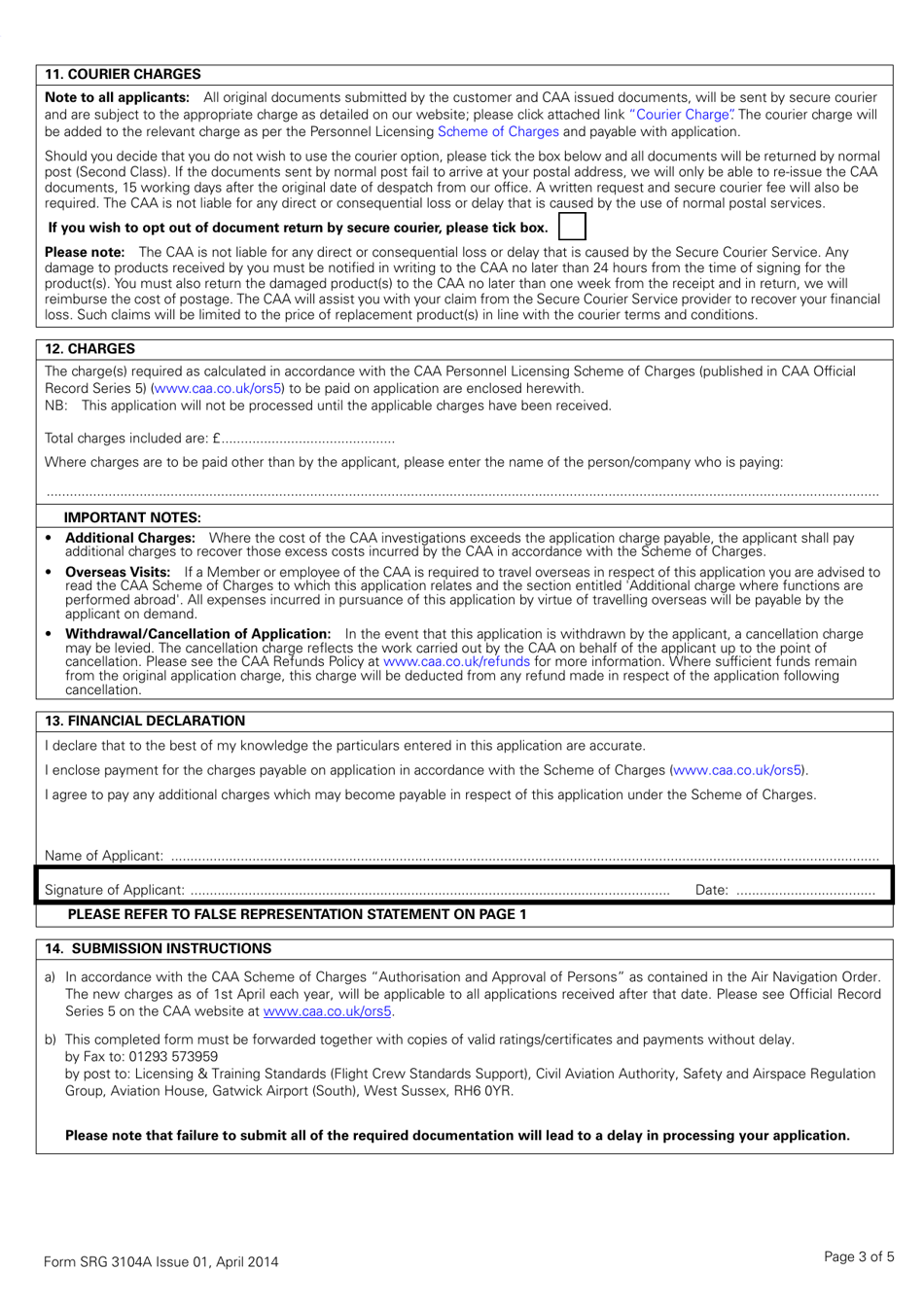 Form SRG3104A Application for Assessment of Competence (Aoc) for the Revalidation, Renewal or Variation of Either an Sfe / Tre and Cres (For 3rd Country Licence Holders Only) Certificate - United Kingdom, Page 3