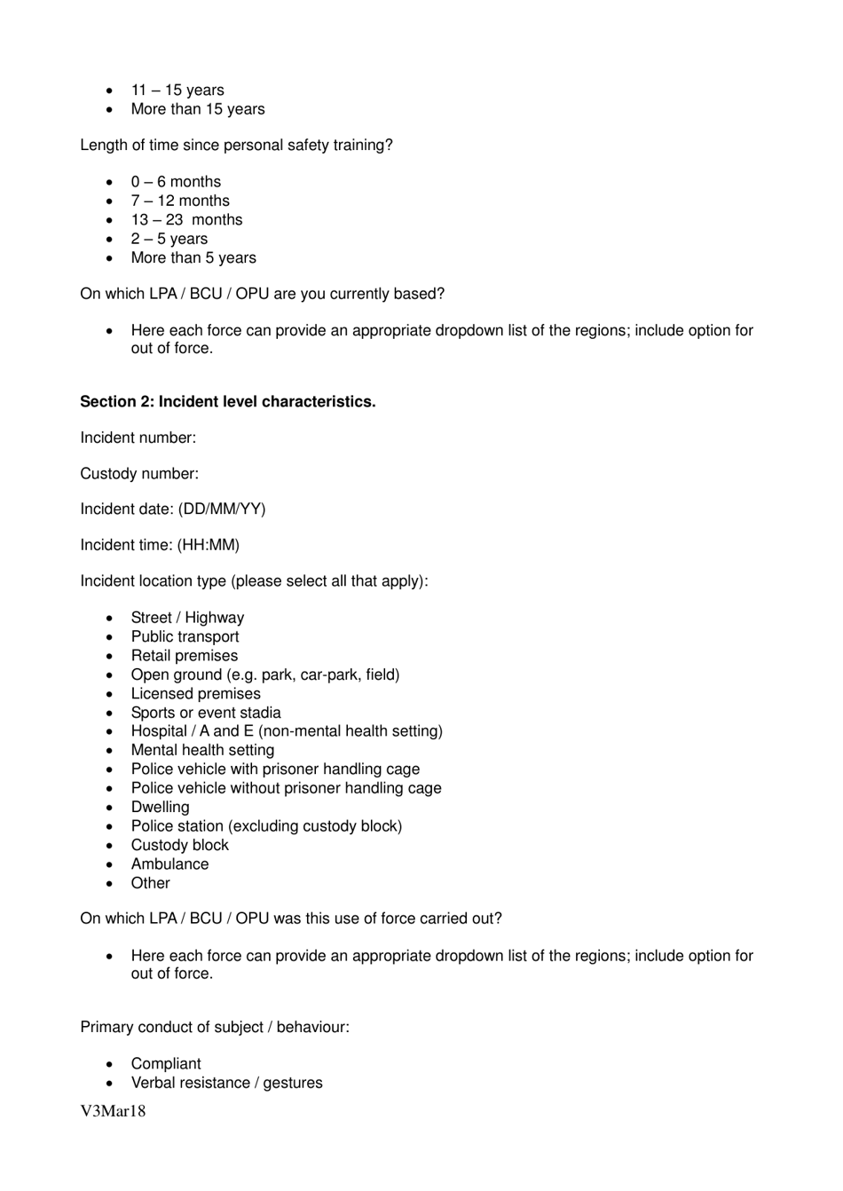Use of Force Monitoring Form - United Kingdom, Page 3