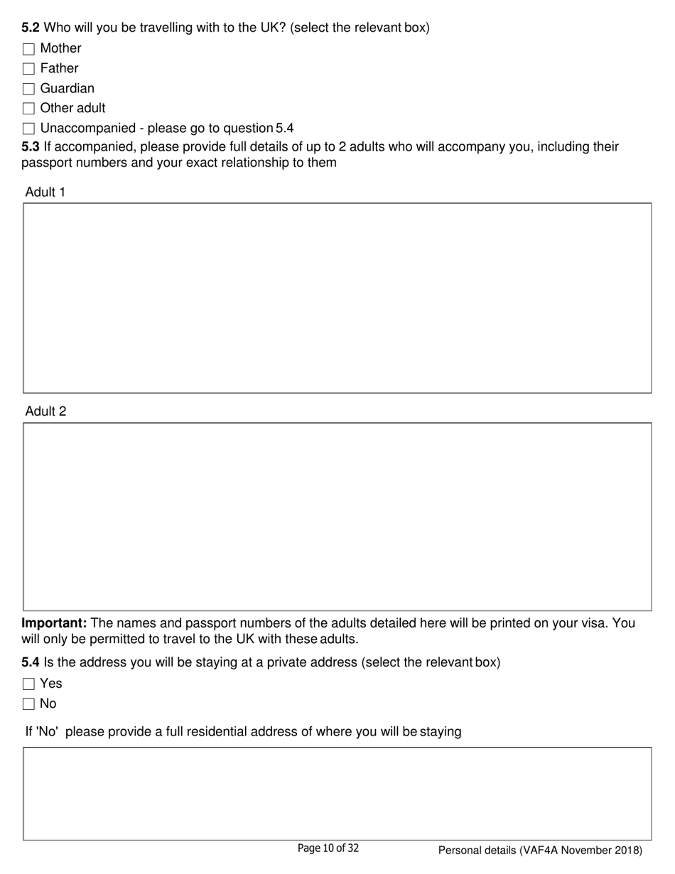 Form VAF4A Family Settlement Application Form - United Kingdom, Page 10