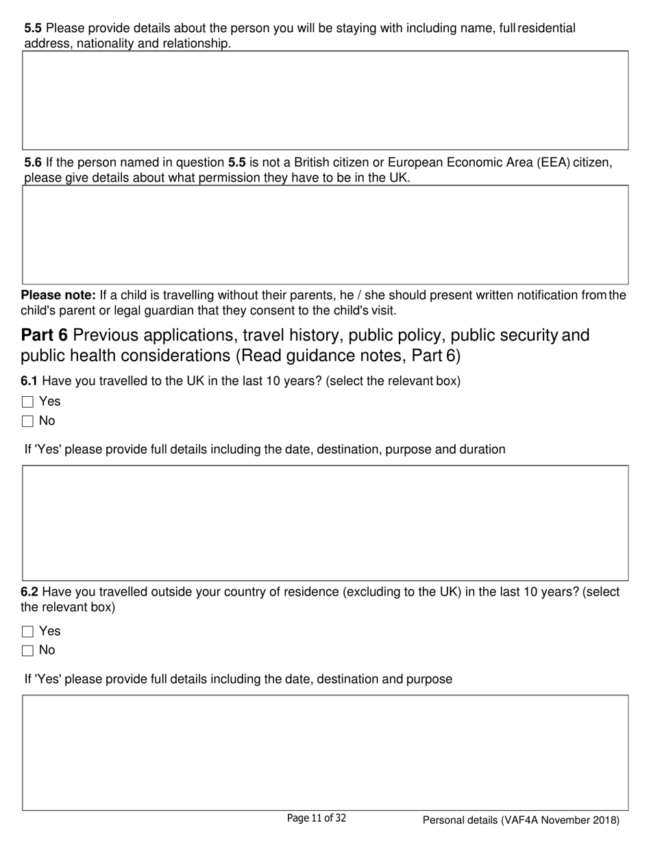 Form VAF4A Family Settlement Application Form - United Kingdom, Page 11