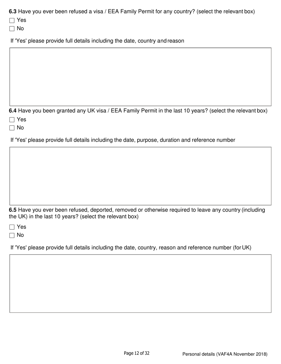 Form VAF4A Family Settlement Application Form - United Kingdom, Page 12