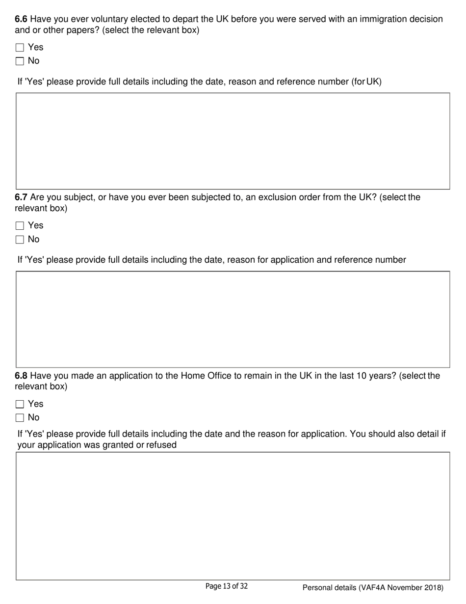 Form VAF4A Family Settlement Application Form - United Kingdom, Page 13