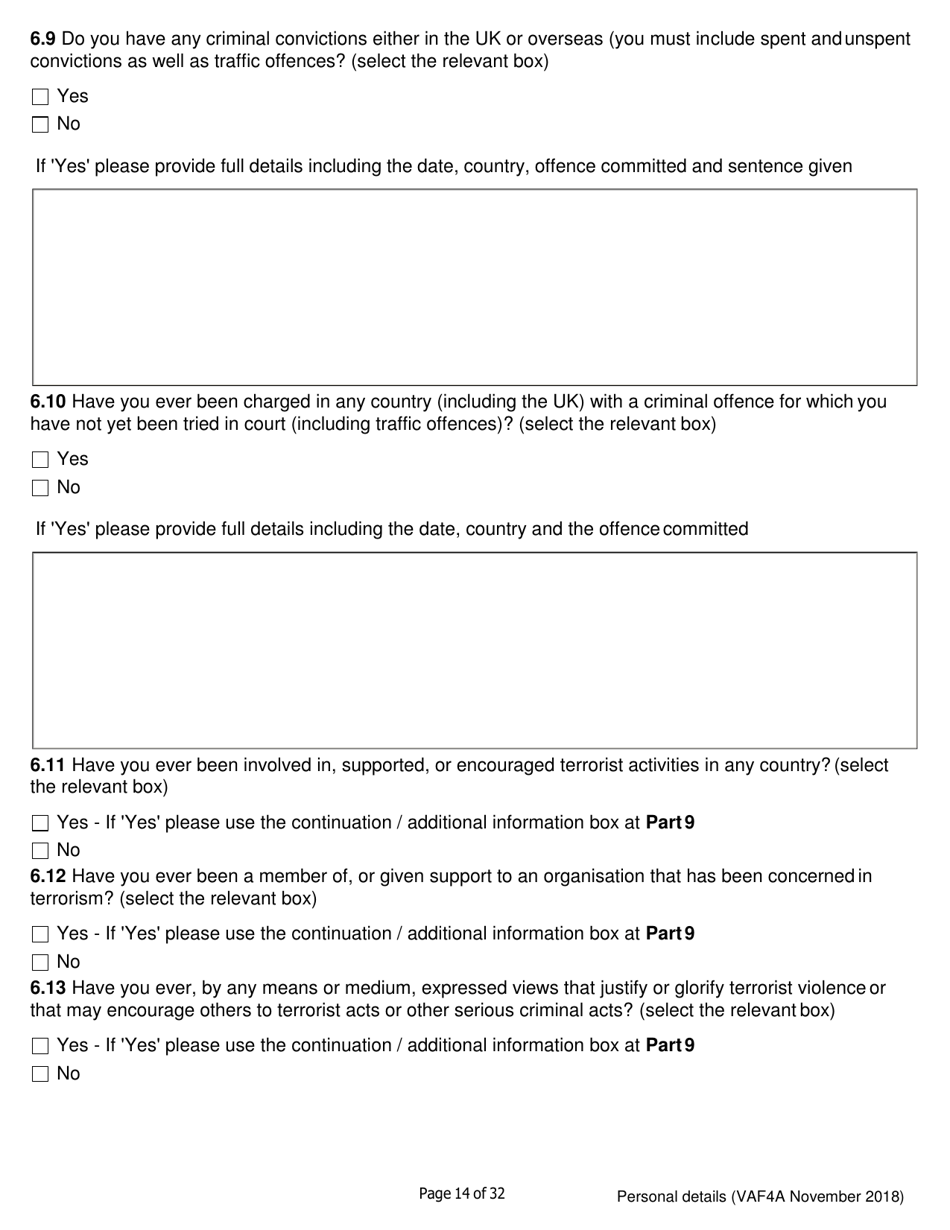 Form VAF4A Family Settlement Application Form - United Kingdom, Page 14