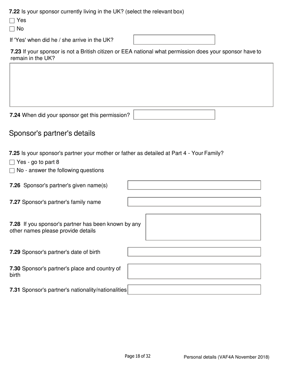 Form VAF4A Family Settlement Application Form - United Kingdom, Page 18