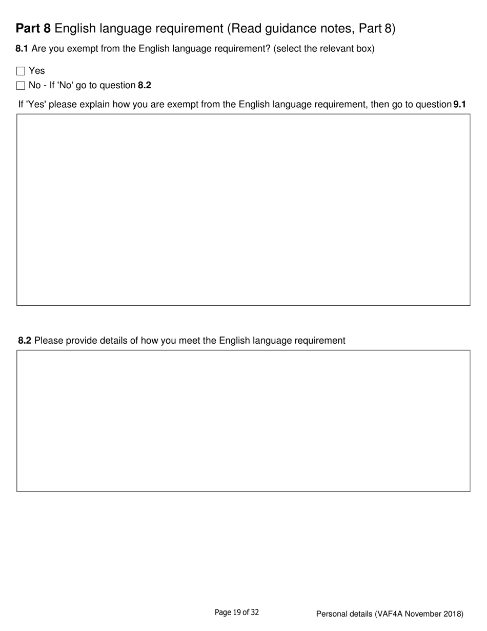 Form VAF4A Family Settlement Application Form - United Kingdom, Page 19