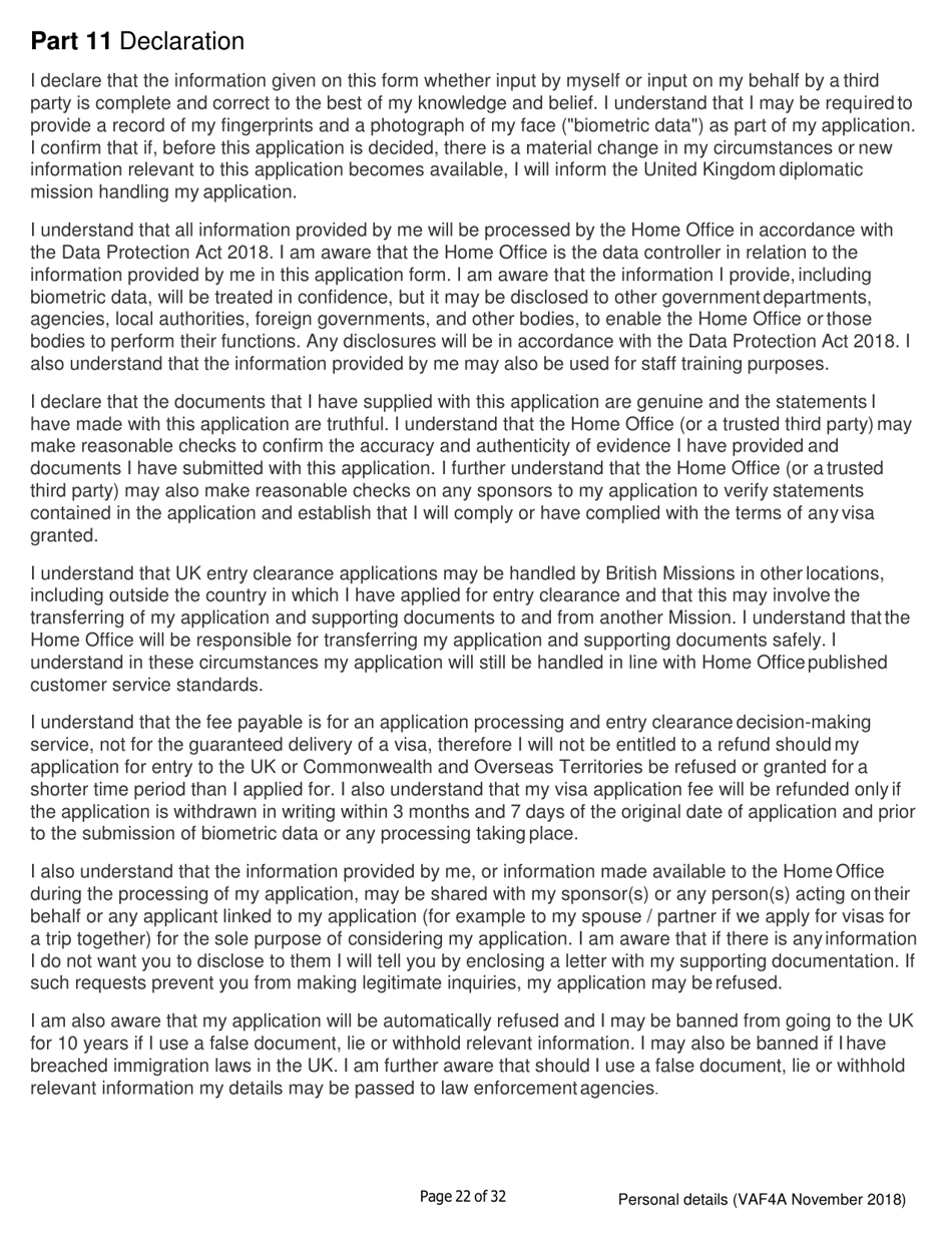 Form VAF4A Family Settlement Application Form - United Kingdom, Page 22