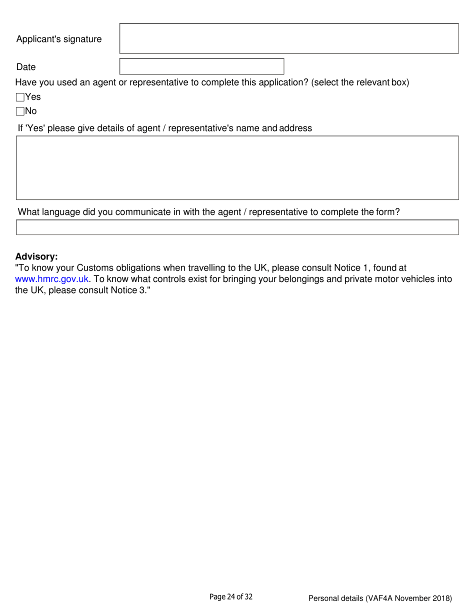 Form VAF4A Family Settlement Application Form - United Kingdom, Page 24