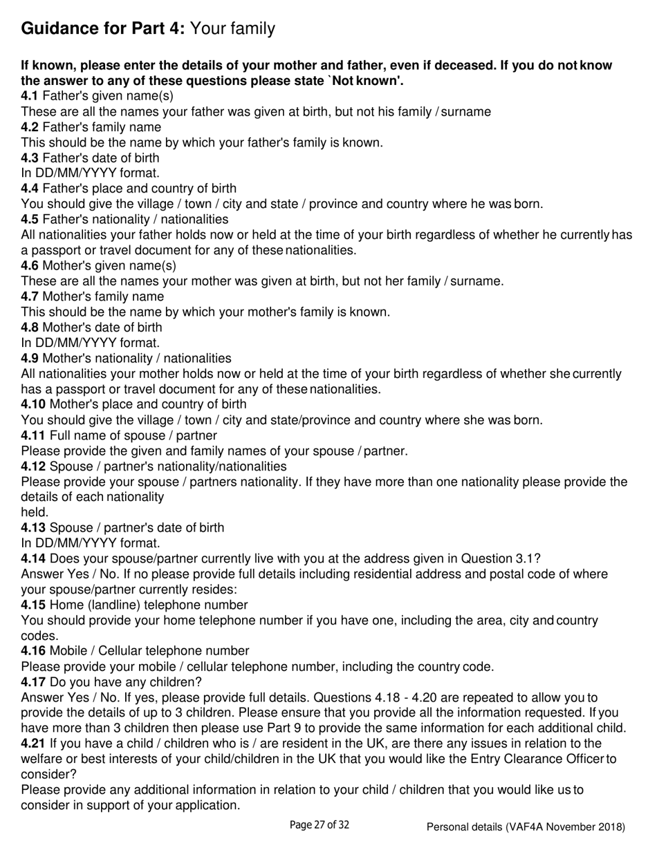 Form VAF4A Family Settlement Application Form - United Kingdom, Page 27