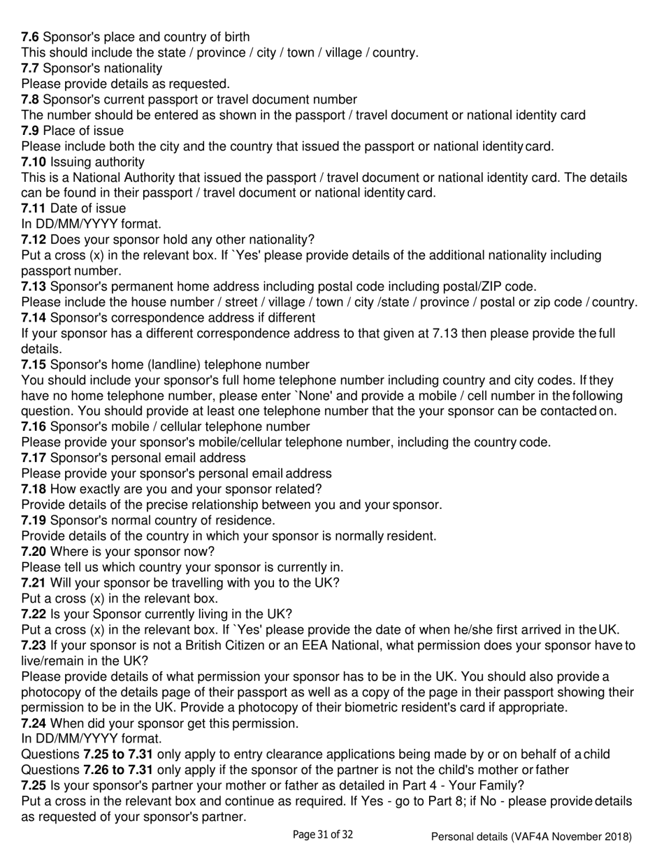 Form VAF4A Family Settlement Application Form - United Kingdom, Page 31