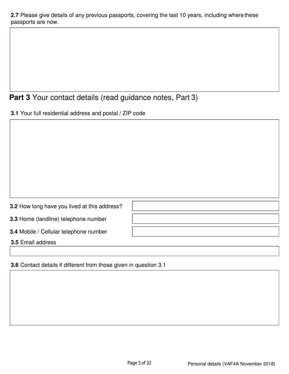 Form VAF4A Family Settlement Application Form - United Kingdom, Page 3