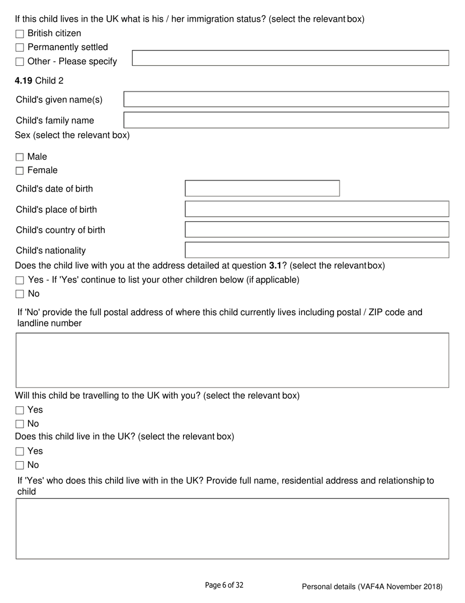 Form VAF4A Family Settlement Application Form - United Kingdom, Page 6