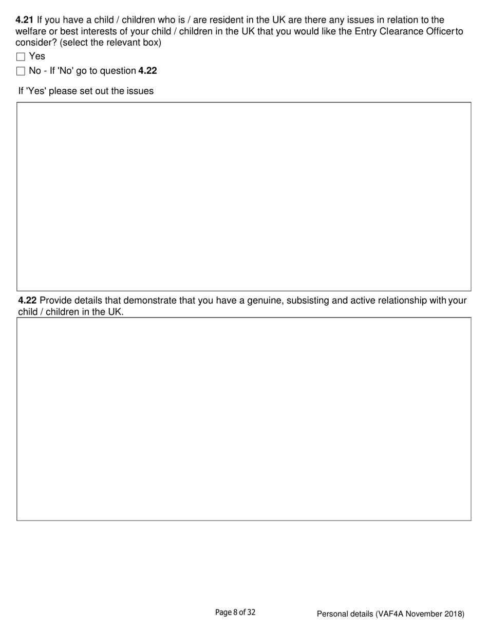 Form VAF4A Family Settlement Application Form - United Kingdom, Page 8