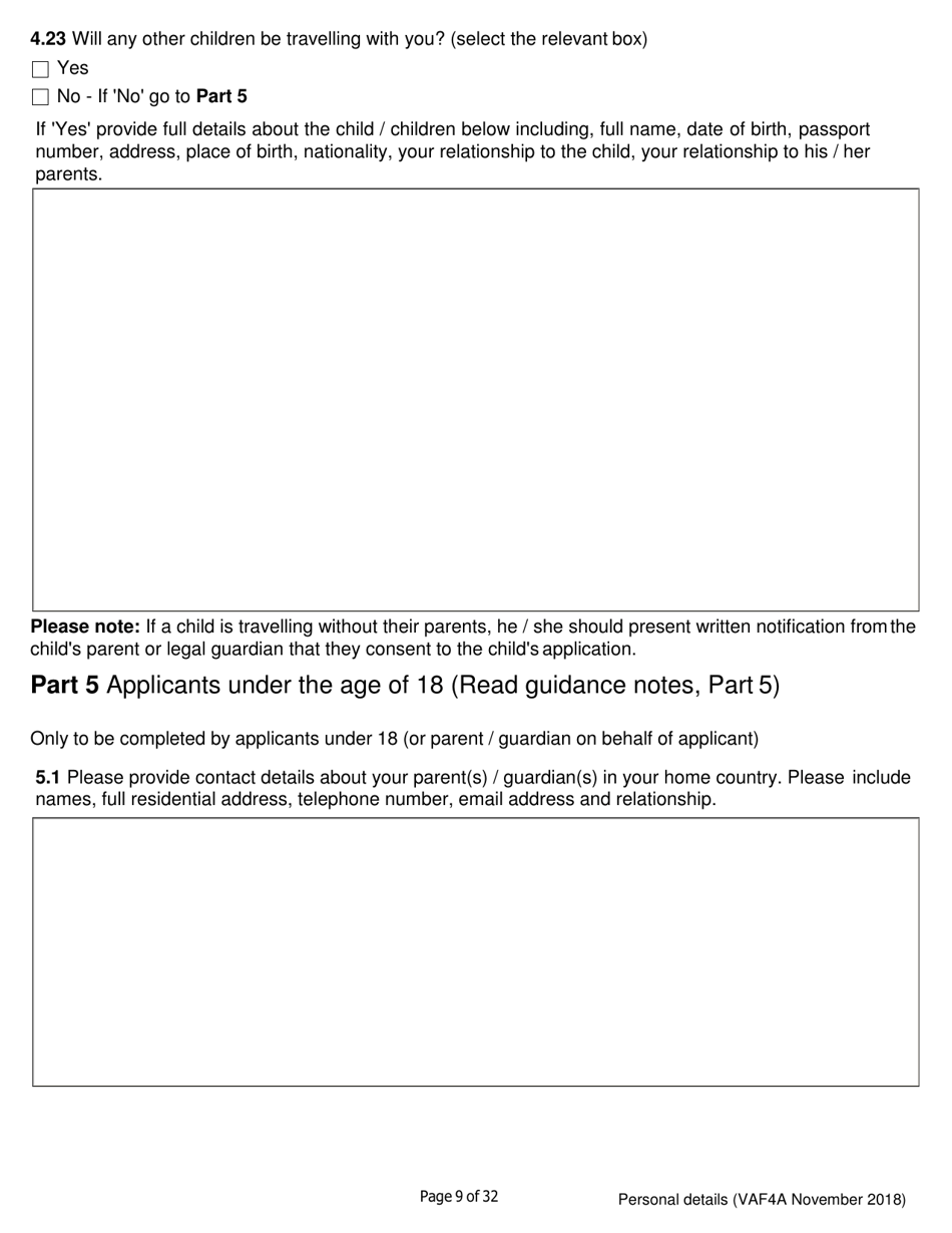Form VAF4A Family Settlement Application Form - United Kingdom, Page 9