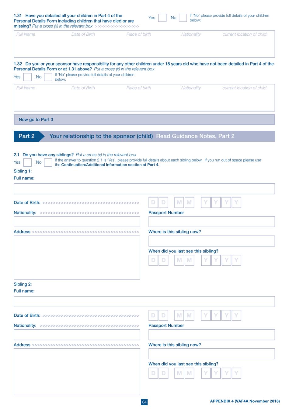 Form VAF4A Appendix 4 Pre-flight Family Reunion - United Kingdom, Page 4