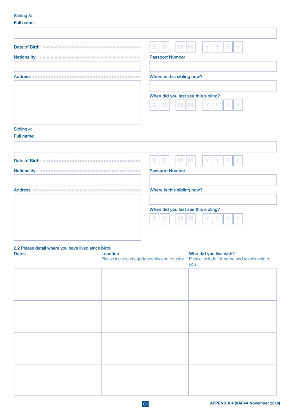 Form VAF4A Appendix 4 Pre-flight Family Reunion - United Kingdom, Page 5