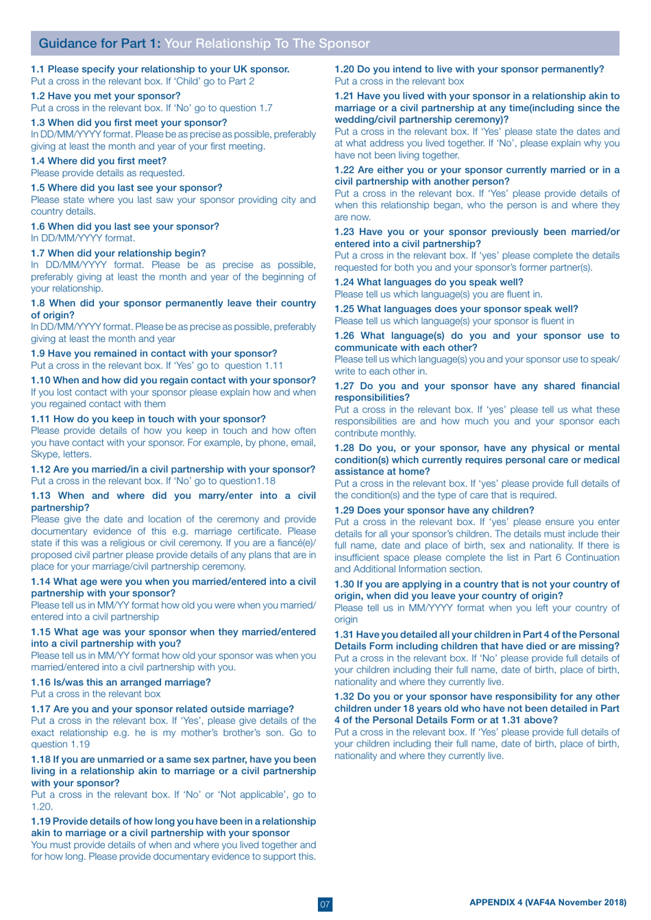 Form VAF4A Appendix 4 Pre-flight Family Reunion - United Kingdom, Page 7