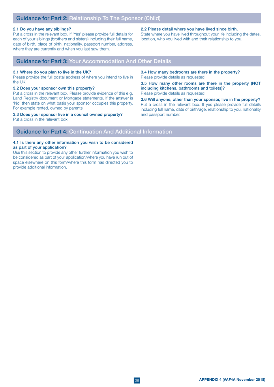 Form VAF4A Appendix 4 Pre-flight Family Reunion - United Kingdom, Page 8