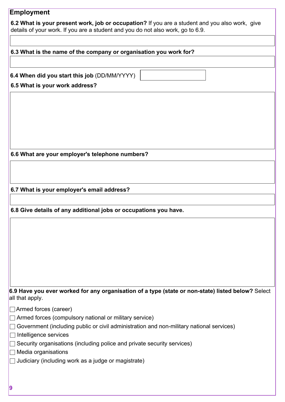 Form VAF2 Apply for Entry Clearance for More Than 6 Months: Work, Study, Dependants and Right of Abode - United Kingdom, Page 9