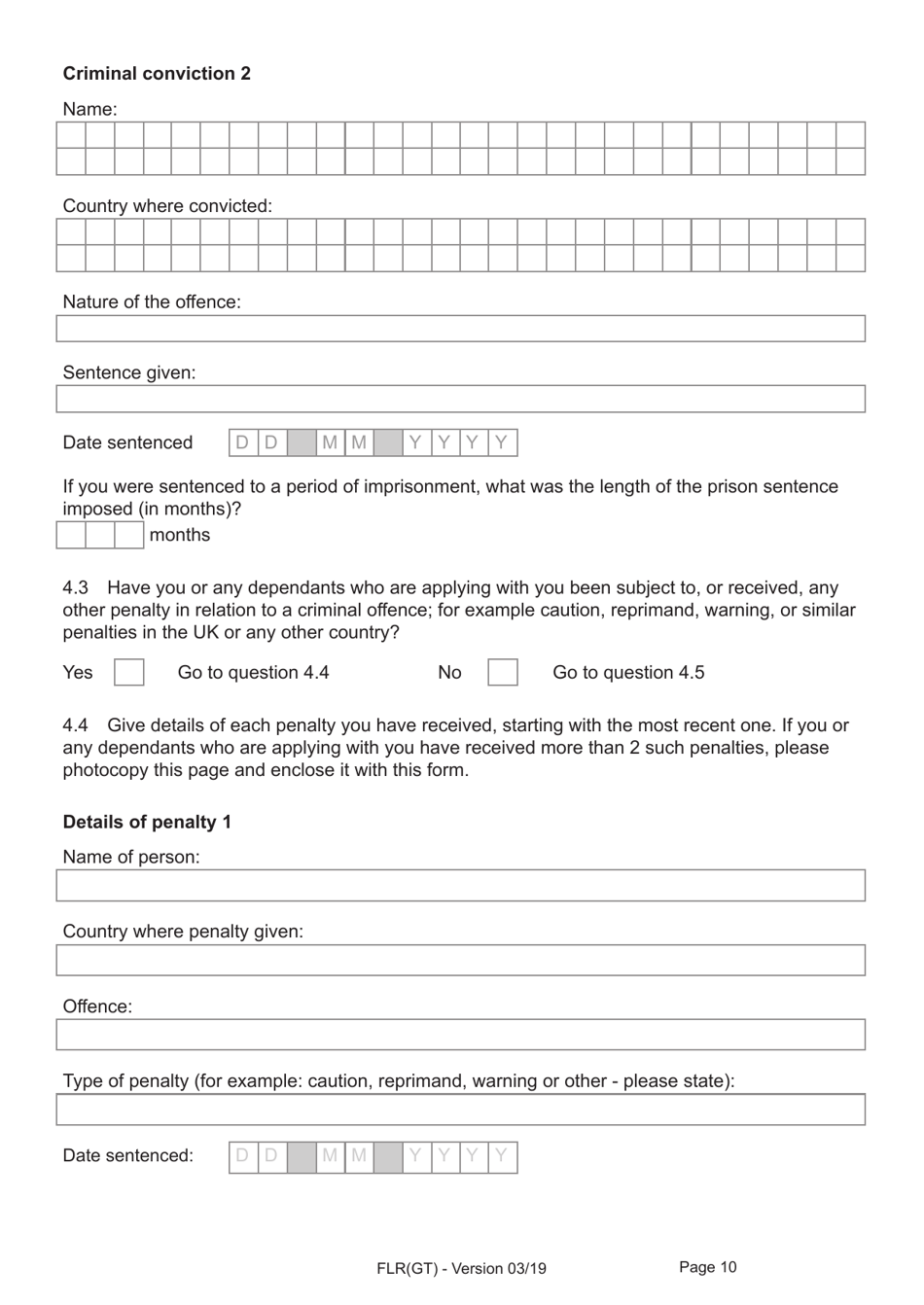 Form FLR(GT) Application for Further Leave to Remain for Grenfell Tower Survivors Granted Limited Leave Outside the Immigration Rules, and a Biometric Immigration Document - United Kingdom, Page 10