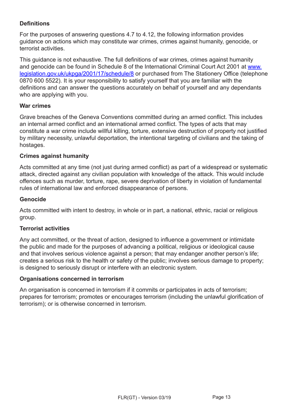 Form FLR(GT) Application for Further Leave to Remain for Grenfell Tower Survivors Granted Limited Leave Outside the Immigration Rules, and a Biometric Immigration Document - United Kingdom, Page 13