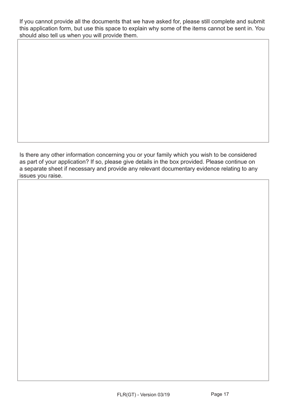 Form FLR(GT) Application for Further Leave to Remain for Grenfell Tower Survivors Granted Limited Leave Outside the Immigration Rules, and a Biometric Immigration Document - United Kingdom, Page 17