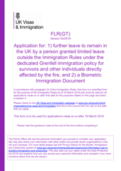 Form FLR(GT) Application for Further Leave to Remain for Grenfell Tower Survivors Granted Limited Leave Outside the Immigration Rules, and a Biometric Immigration Document - United Kingdom