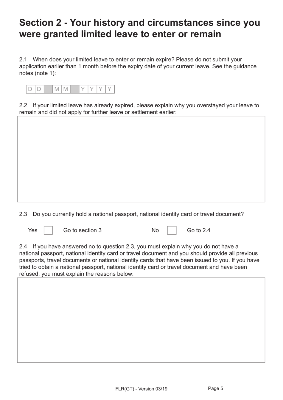 Form FLR(GT) Application for Further Leave to Remain for Grenfell Tower Survivors Granted Limited Leave Outside the Immigration Rules, and a Biometric Immigration Document - United Kingdom, Page 5