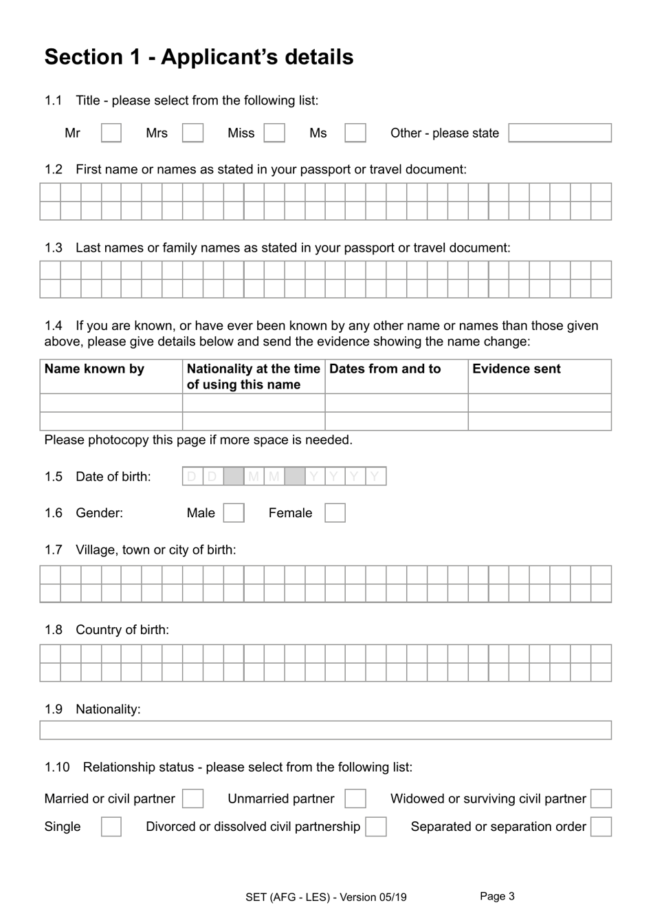 Form SET(AFG-LES) Application for Indefinite Leave to Remain (Settlement) in the UK by an Afghan National Who Relocated to the UK Under the Ex-gratia Scheme or Intimidation Policy and a Biometric Immigration Document - United Kingdom, Page 3