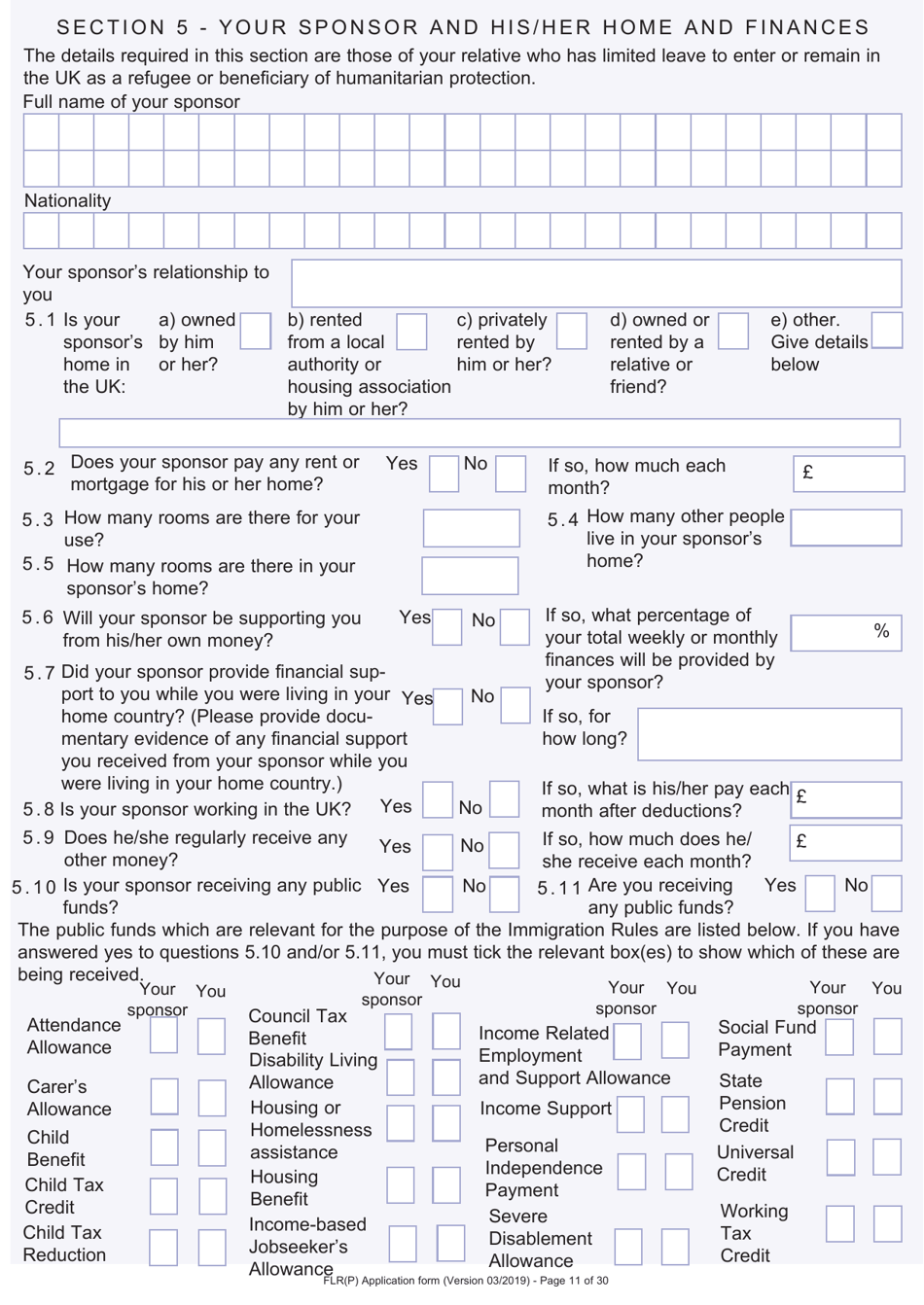 Form FLR (P) Application for an Extension of Stay in the UK as a Child Under the Age of 18 of a Relative With Limited Leave to Enter or Remain in the UK as a Refugee or Beneficiary of Humanitarian Protection and for a Biometric Immigration Document - United Kingdom, Page 11