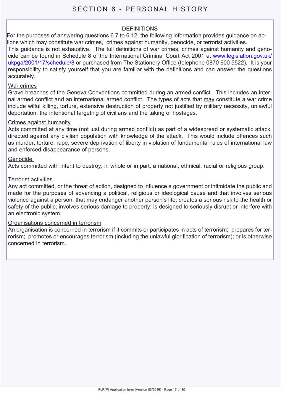 Form FLR (P) Application for an Extension of Stay in the UK as a Child Under the Age of 18 of a Relative With Limited Leave to Enter or Remain in the UK as a Refugee or Beneficiary of Humanitarian Protection and for a Biometric Immigration Document - United Kingdom, Page 17