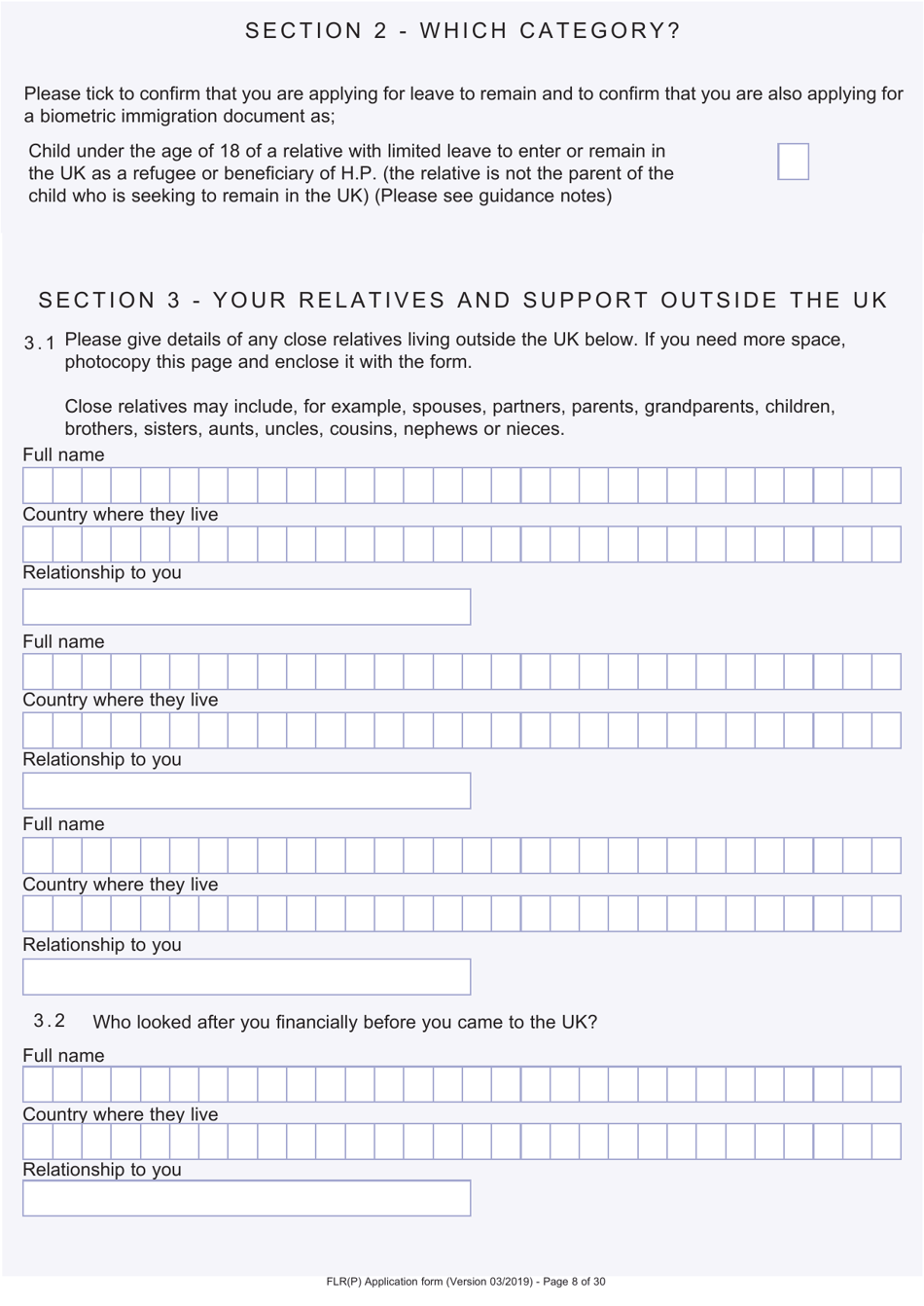 Form FLR (P) Application for an Extension of Stay in the UK as a Child Under the Age of 18 of a Relative With Limited Leave to Enter or Remain in the UK as a Refugee or Beneficiary of Humanitarian Protection and for a Biometric Immigration Document - United Kingdom, Page 8