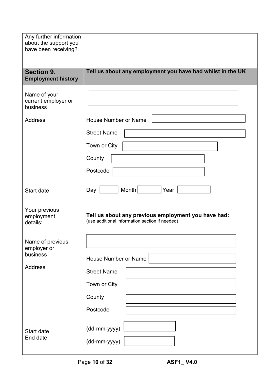 Form ASF1 Asylum Support Application Form - United Kingdom, Page 10