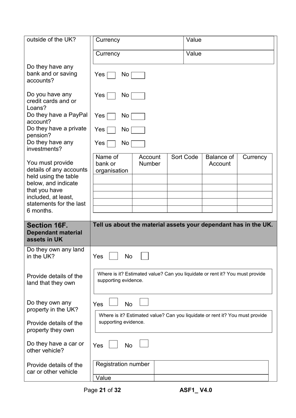 Form ASF1 Asylum Support Application Form - United Kingdom, Page 21