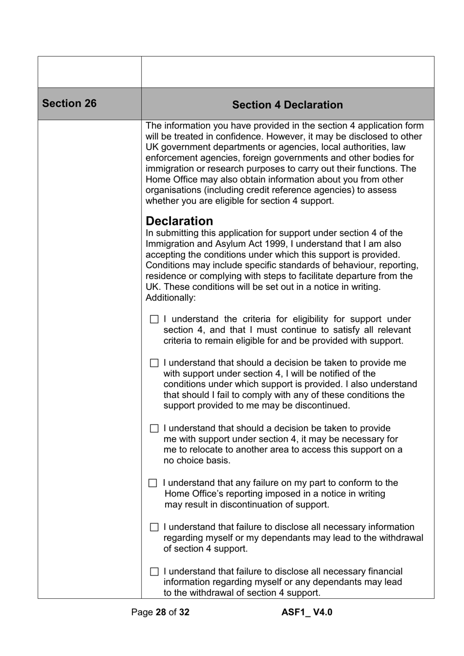 Form ASF1 Asylum Support Application Form - United Kingdom, Page 28
