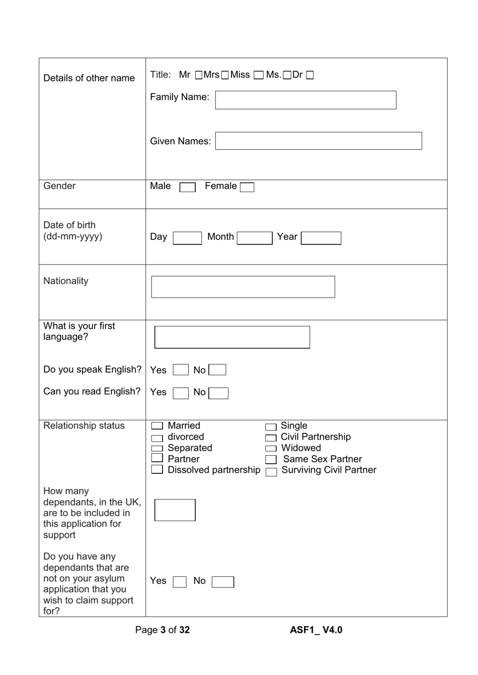 Form ASF1 Asylum Support Application Form - United Kingdom, Page 3