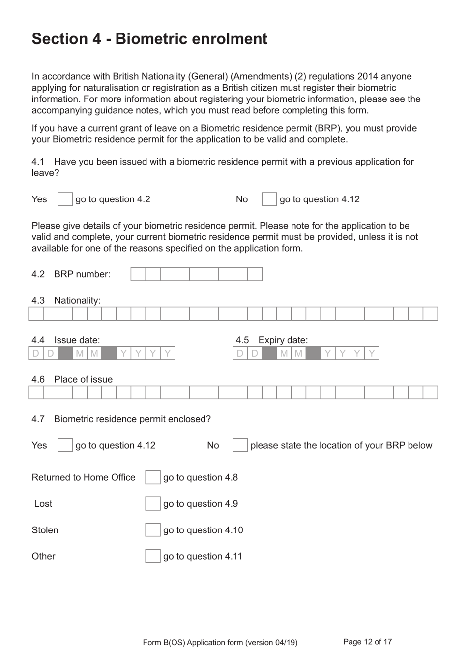 Form B(OS) Application for Registration as a British Citizen - United Kingdom, Page 12