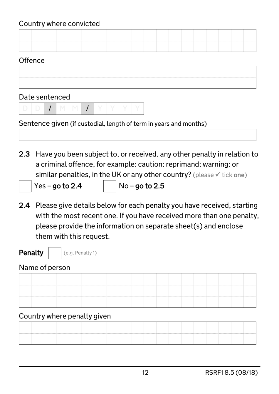 Form RSRF1 8.5 Request to Change Humanitarian Protection Status to Refugee Status - United Kingdom, Page 12