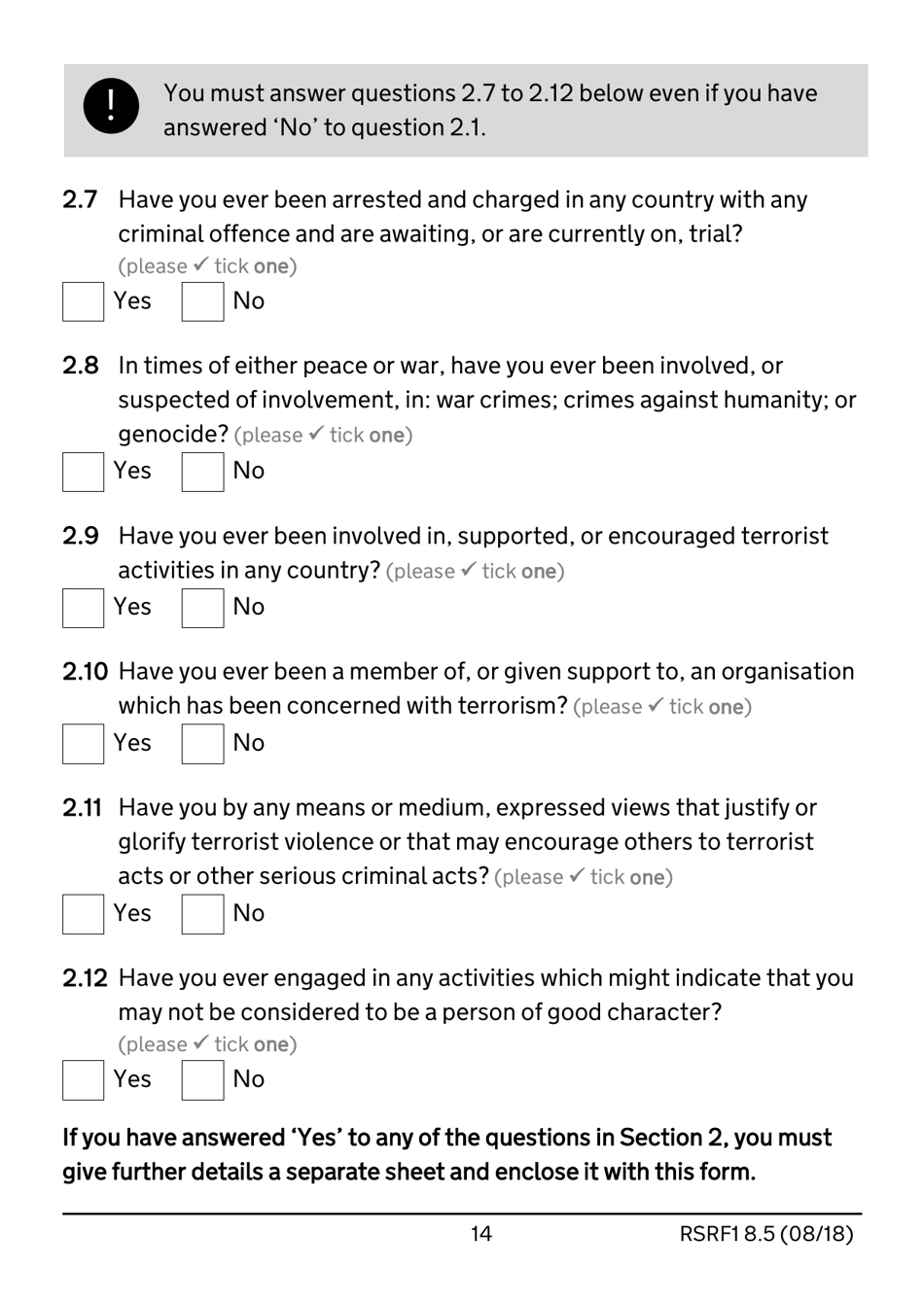 Form RSRF1 8.5 Request to Change Humanitarian Protection Status to Refugee Status - United Kingdom, Page 14