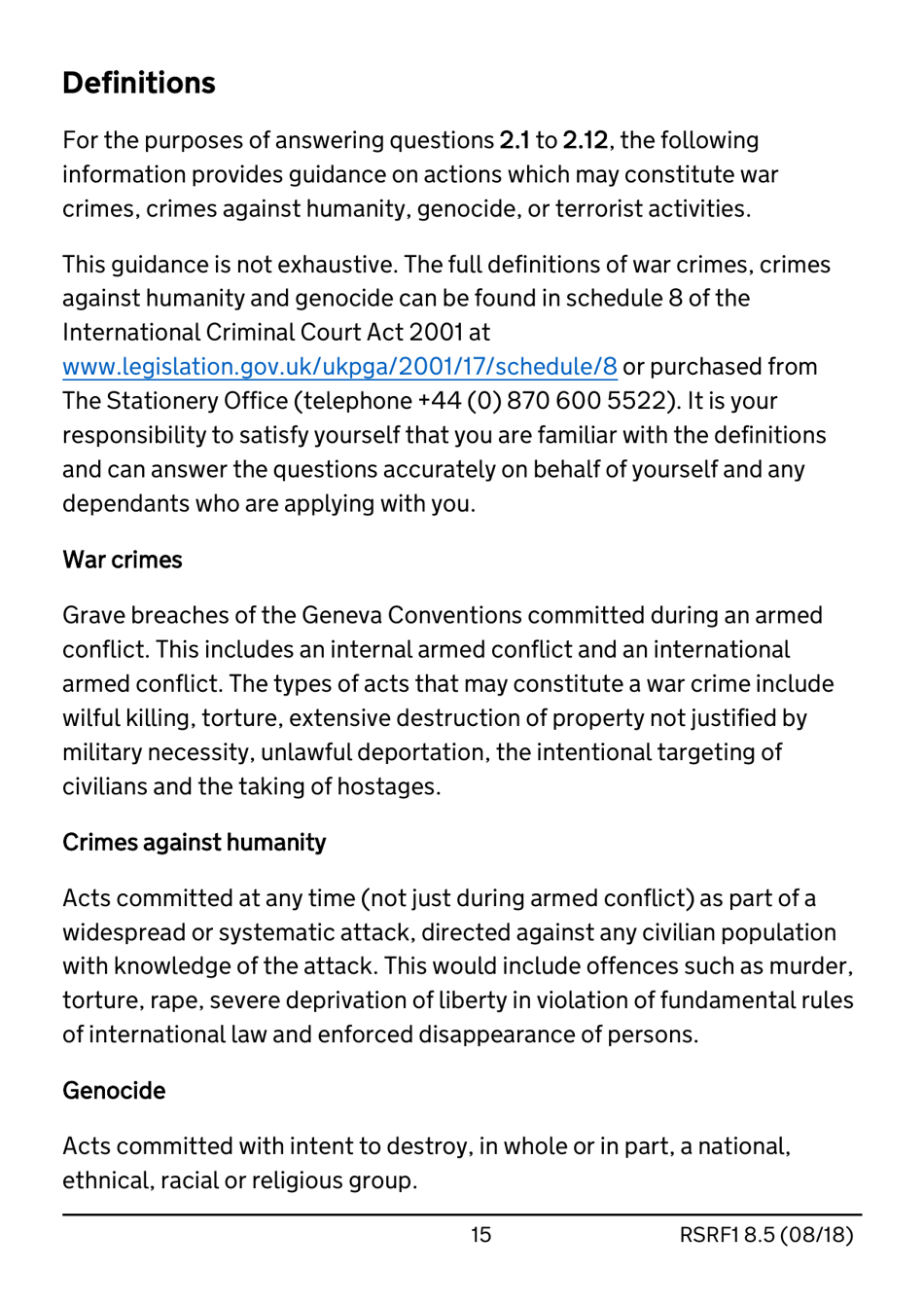 Form RSRF1 8.5 Request to Change Humanitarian Protection Status to Refugee Status - United Kingdom, Page 15