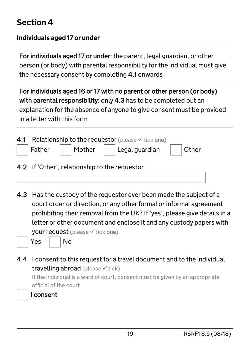 Form RSRF1 8.5 Request to Change Humanitarian Protection Status to Refugee Status - United Kingdom, Page 19