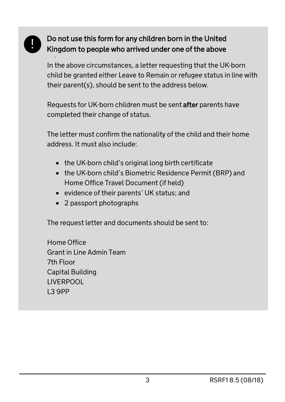 Form RSRF1 8.5 Request to Change Humanitarian Protection Status to Refugee Status - United Kingdom, Page 3