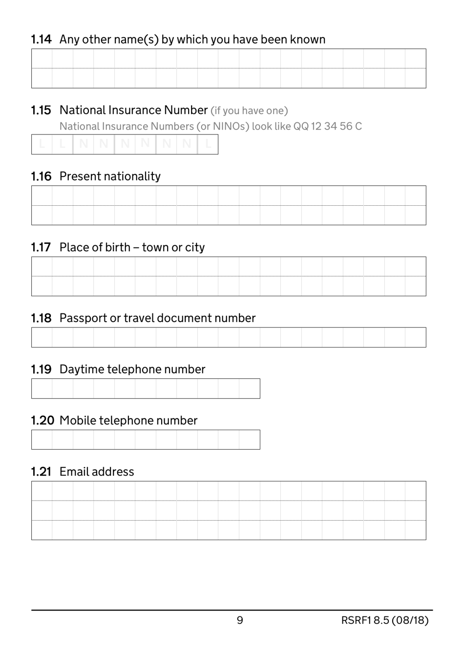 Form RSRF1 8.5 Request to Change Humanitarian Protection Status to Refugee Status - United Kingdom, Page 9