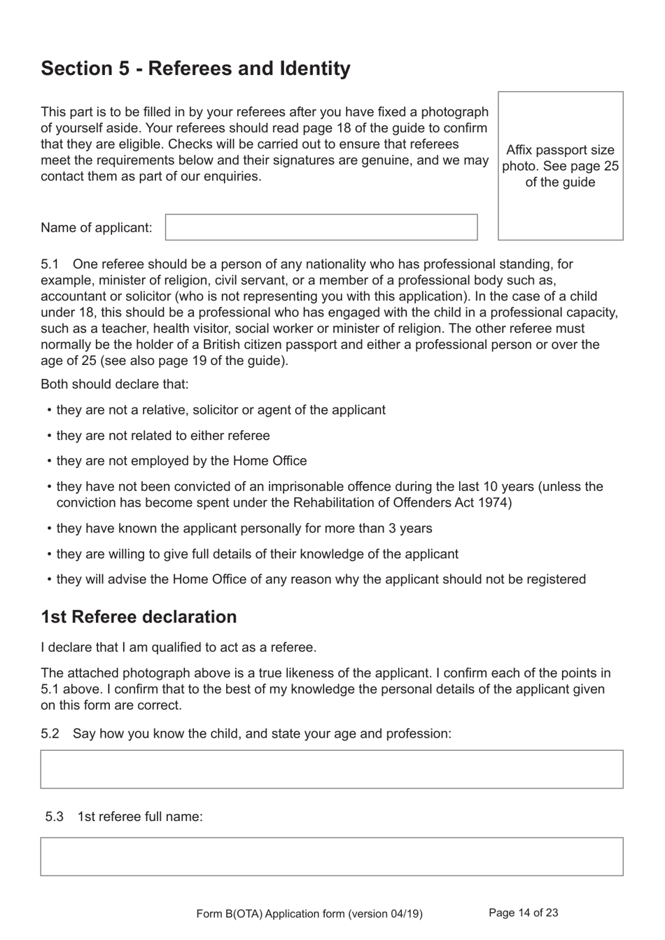 Form B(OTA) Application for Registration as a British Citizen by British Overseas Territories Citizen, British Overseas Citizen, British Protected Person, British Subject (Under the British Nationality Act 1981), British National (Overseas) - United Kingdom, Page 14
